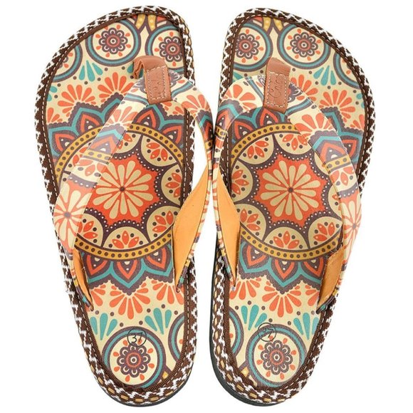 Brown & Red Mandala Flip-Flop - Calceo Line of Goby Shoes - Picture 2 of 4